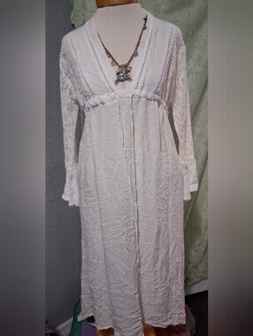 Lulla Collection By BINDYA  White Lace-Trim Long Nightgown Robe